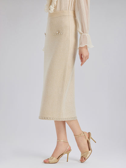 Rhinestone Beaded Stretch Knit Skirt