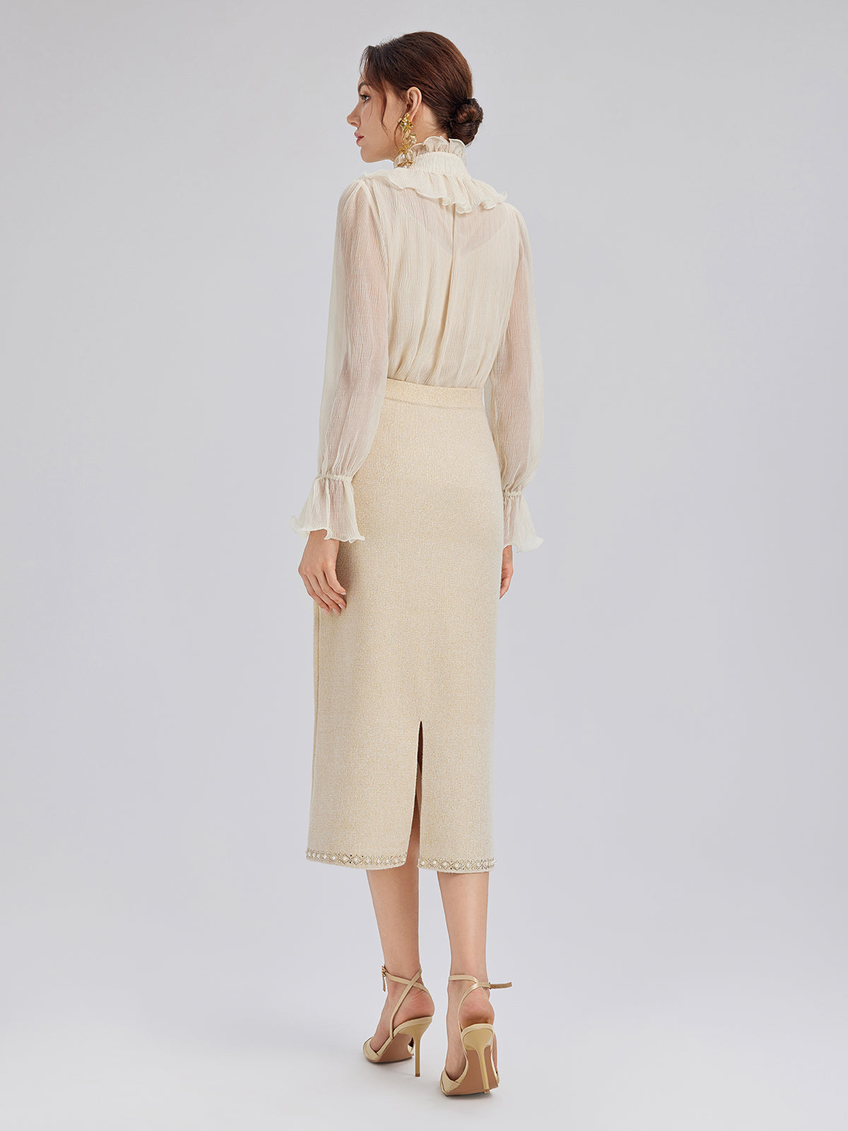 Rhinestone Beaded Stretch Knit Skirt