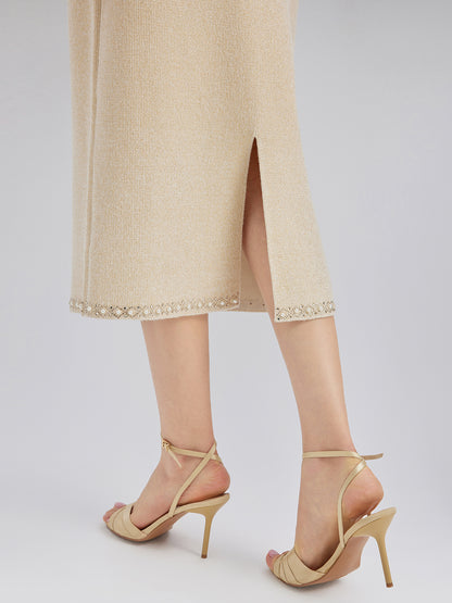 Rhinestone Beaded Stretch Knit Skirt