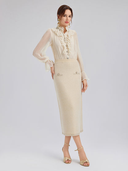 Rhinestone Beaded Stretch Knit Skirt