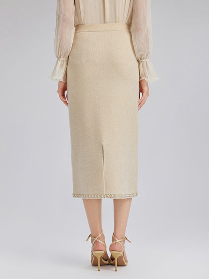 Rhinestone Beaded Stretch Knit Skirt