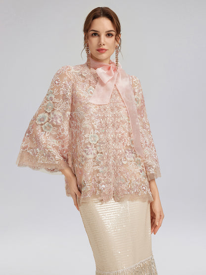 Sequin-Embroidered Detachable-Tie Jacket