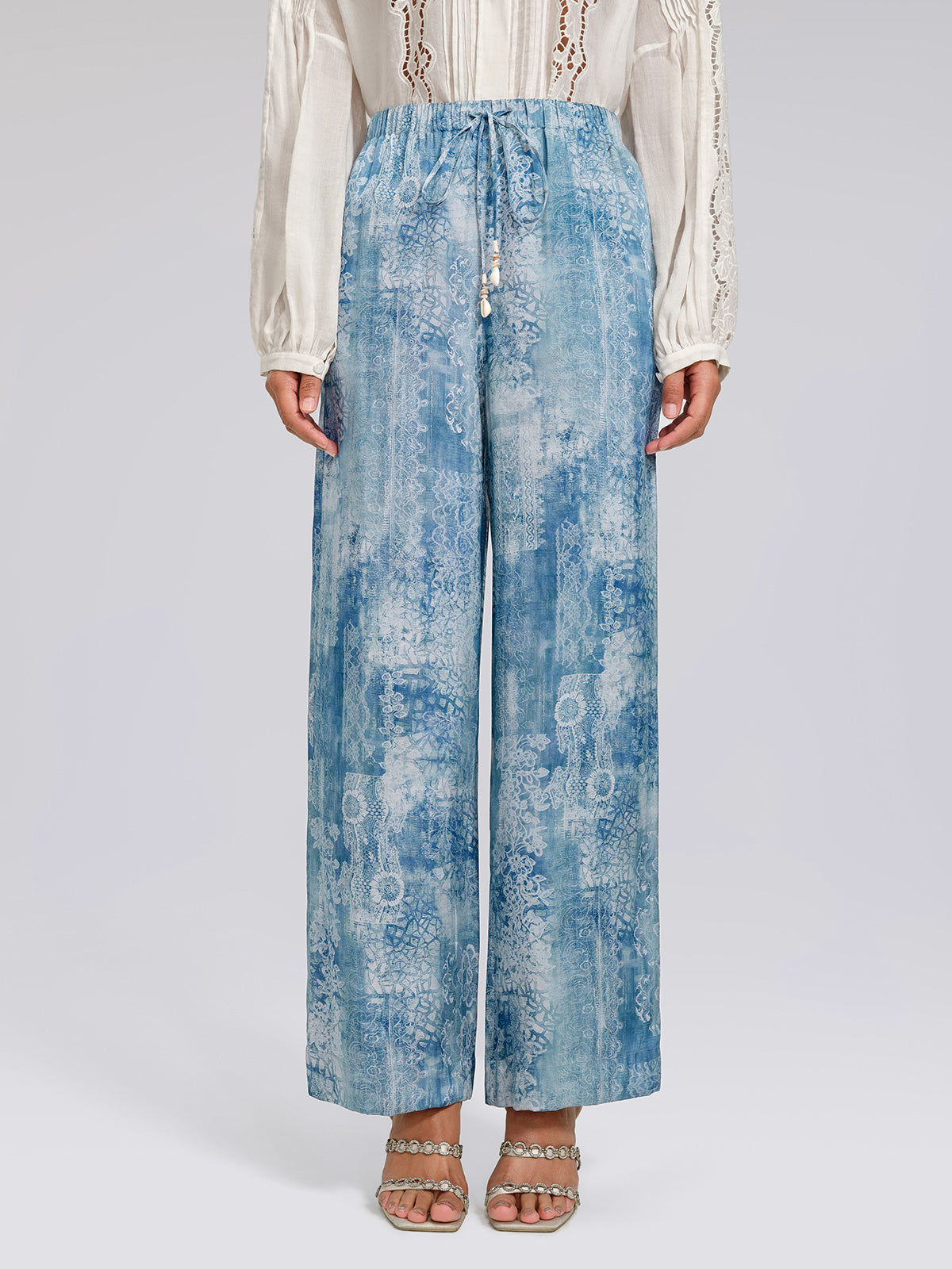Tencel Printed Elastic Waistband Wide-Leg Pants