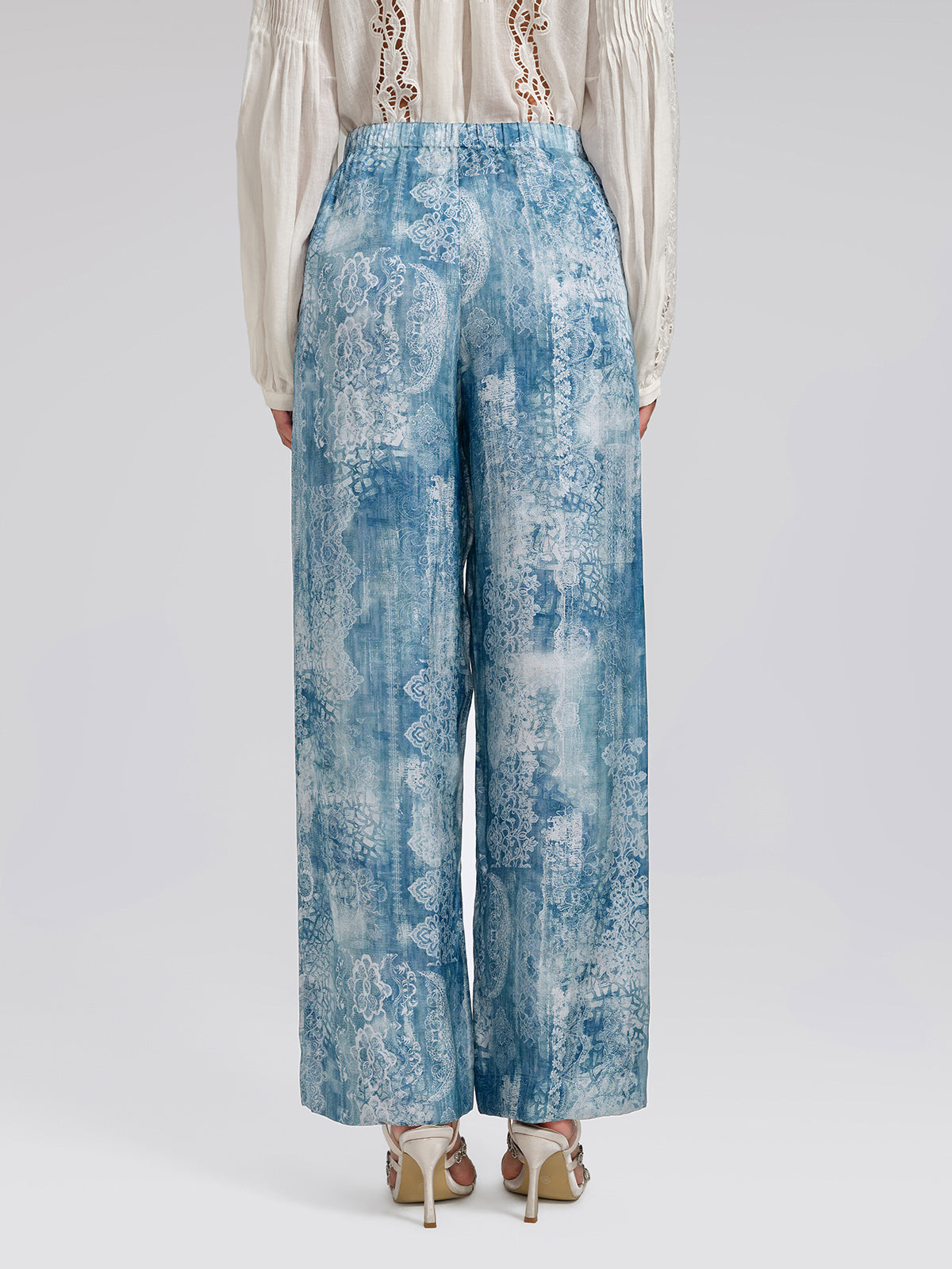 Tencel Printed Elastic Waistband Wide-Leg Pants