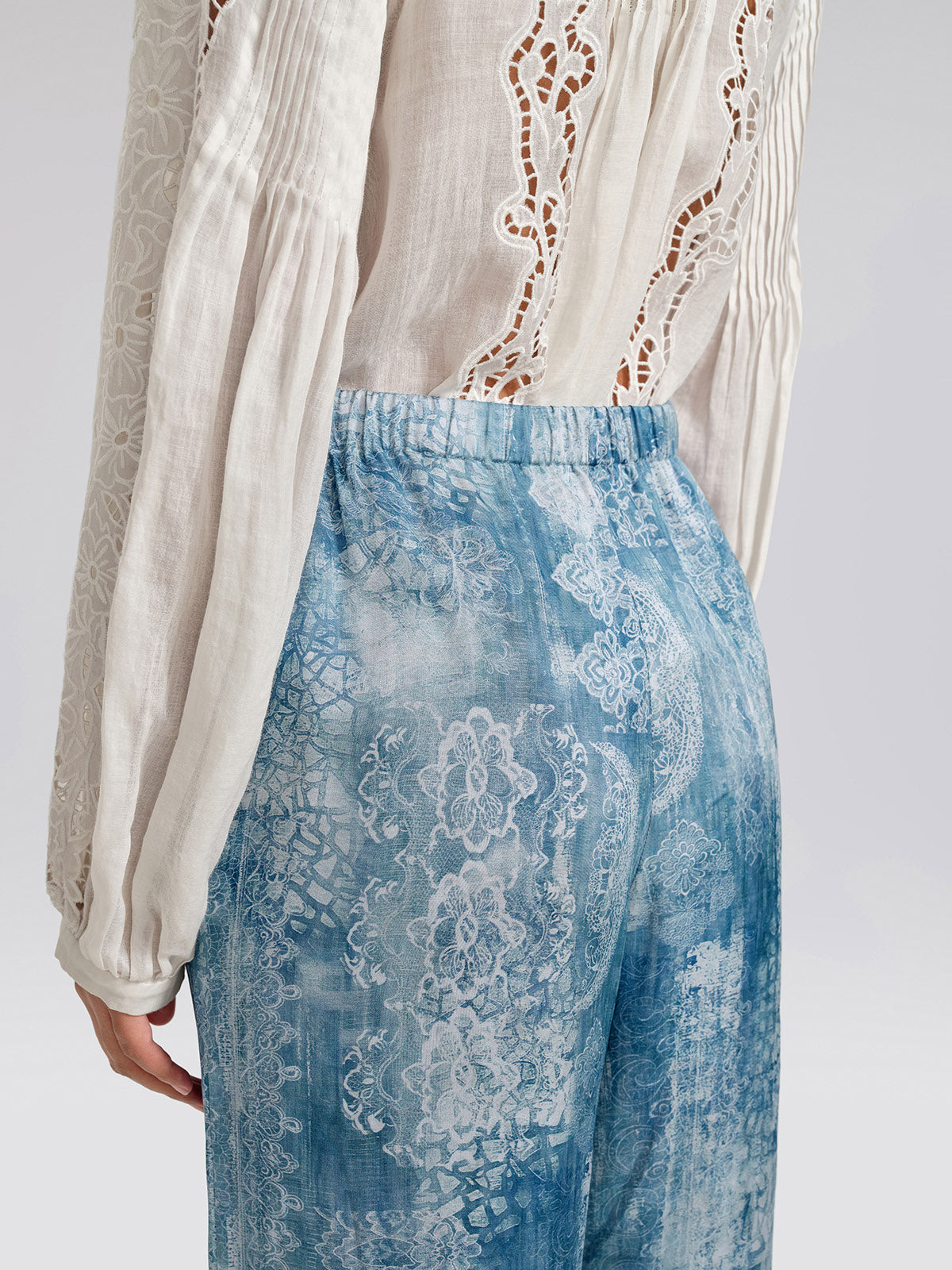 Tencel Printed Elastic Waistband Wide-Leg Pants