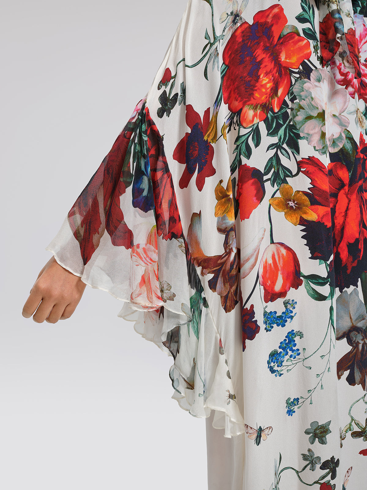 100% Silk Batwing-Sleeve Printed Dress