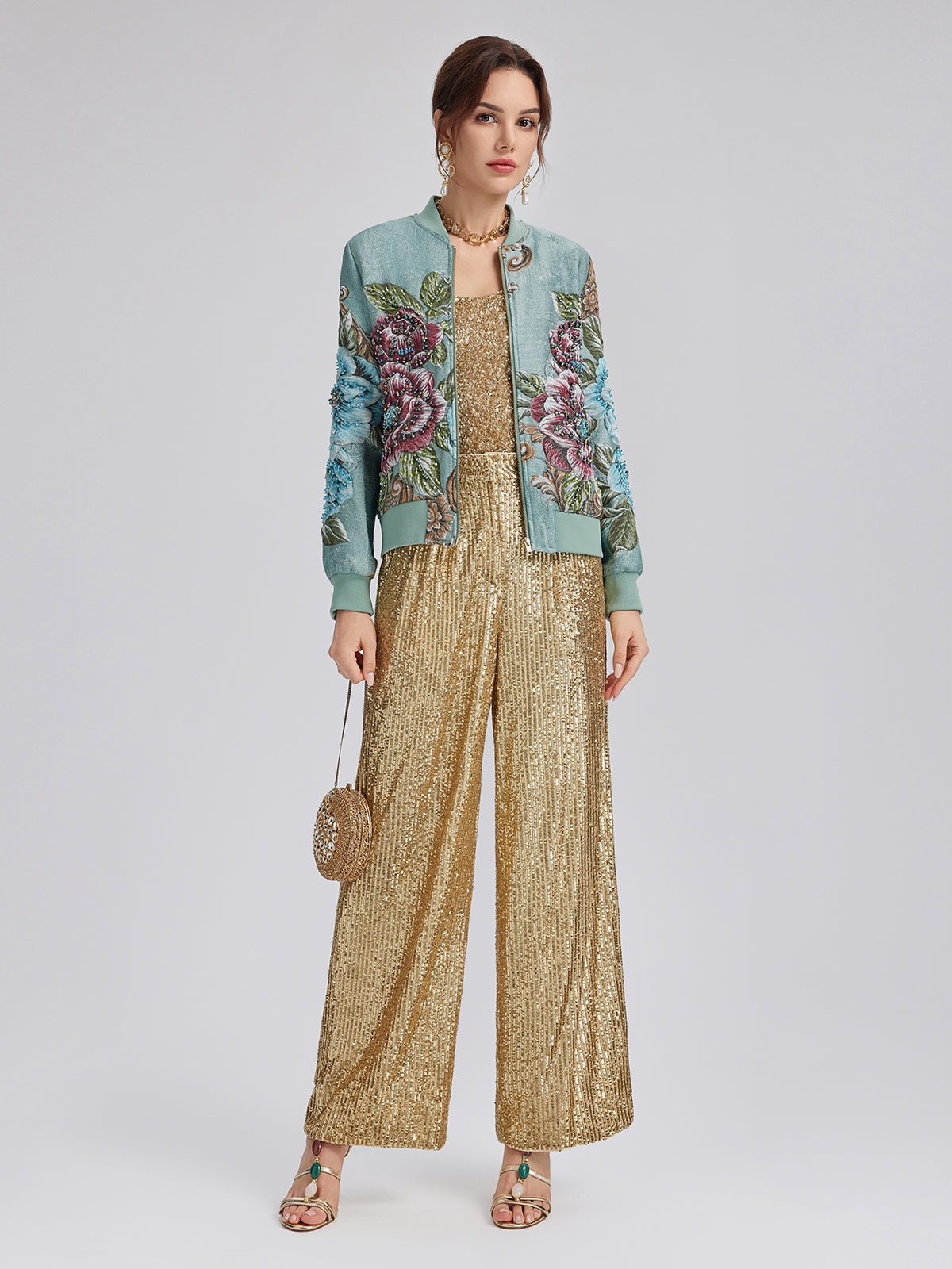 Hand-Beaded 3D Floral Bomber Jacket