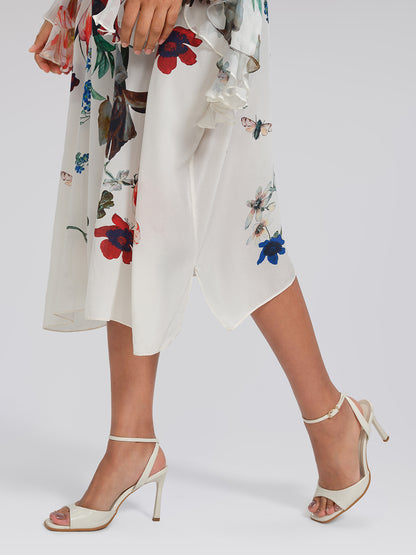 100% Silk Batwing-Sleeve Printed Dress