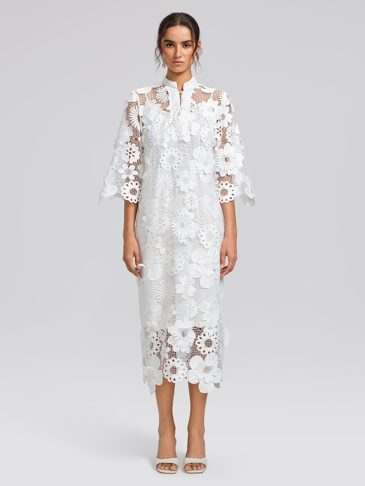 Guipure Lace 3D Floral Maxi Dress (Slip Dress Included)
