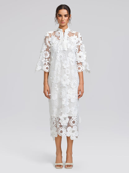 Guipure Lace 3D Floral Maxi Dress (Slip Dress Included)