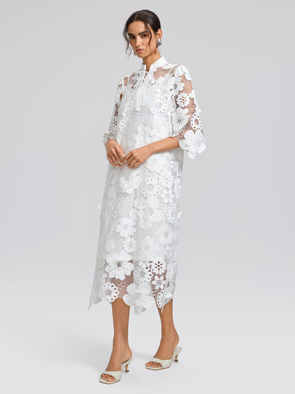 Guipure Lace 3D Floral Maxi Dress (Slip Dress Included)
