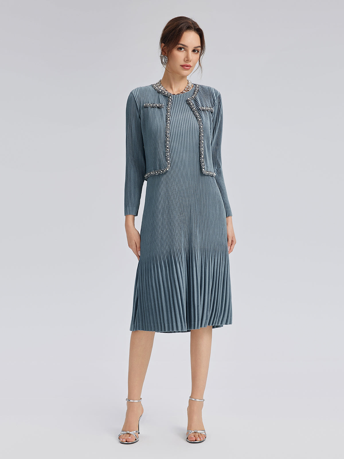 Pleated Knit Beaded Suit Set