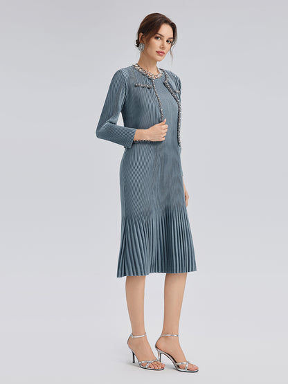 Pleated Knit Beaded Suit Set