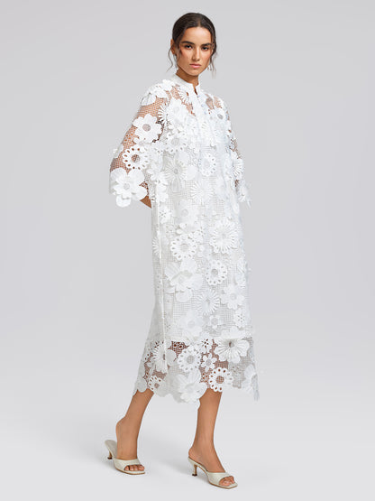 Guipure Lace 3D Floral Maxi Dress (Slip Dress Included)