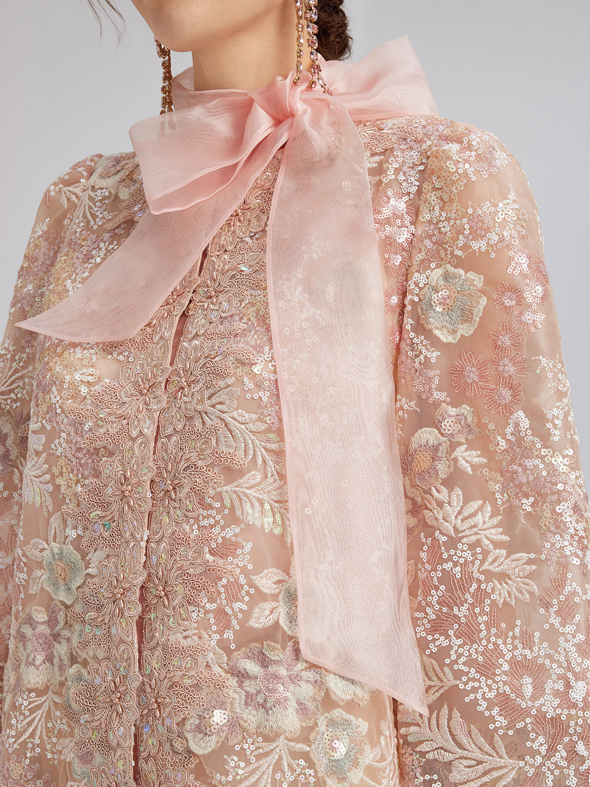 Sequin-Embroidered Detachable-Tie Jacket