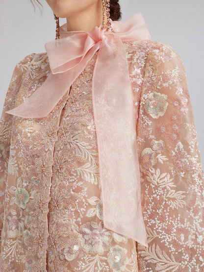 Sequin-Embroidered Detachable-Tie Jacket