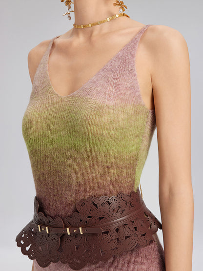 Multicolor Gradient Wool Knit Slip Dress