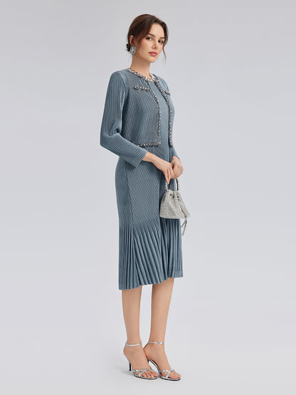 Pleated Knit Beaded Suit Set