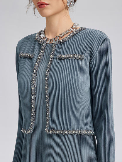 Pleated Knit Beaded Suit Set