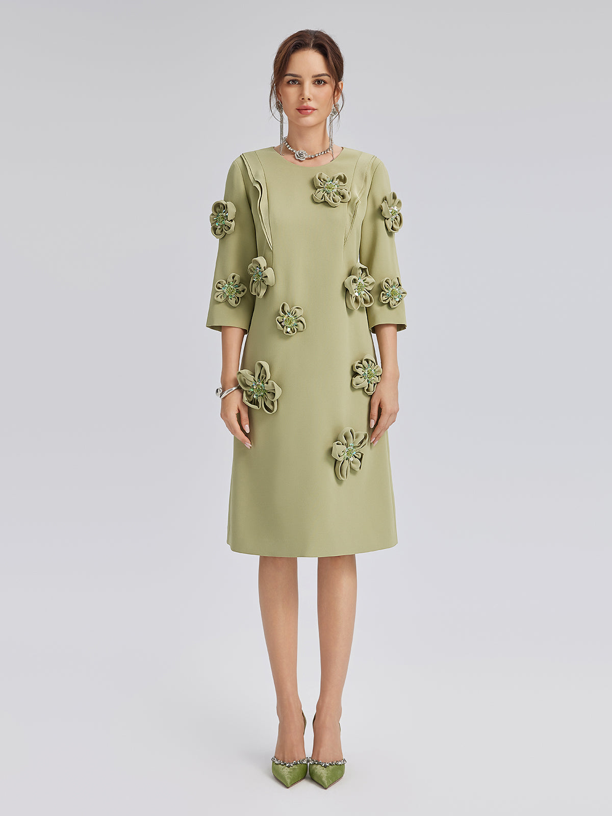 Hand-Sewn Beaded 3D Floral Dress