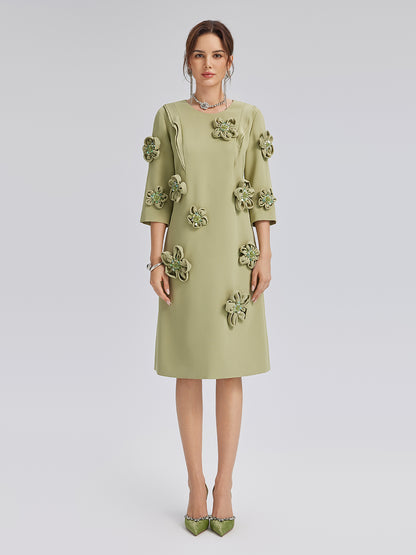 Hand-Sewn Beaded 3D Floral Dress