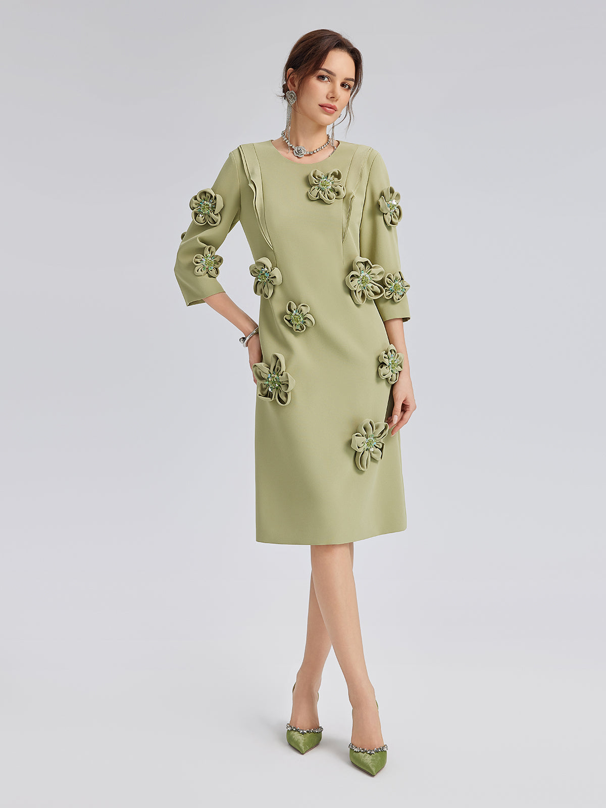 Hand-Sewn Beaded 3D Floral Dress