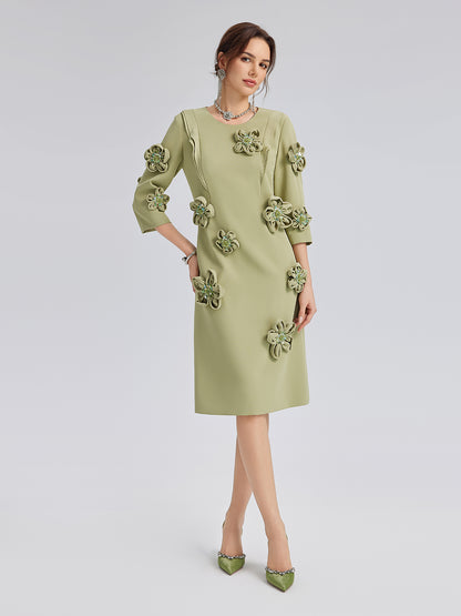 Hand-Sewn Beaded 3D Floral Dress