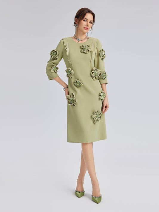 Hand-Sewn Beaded 3D Floral Dress