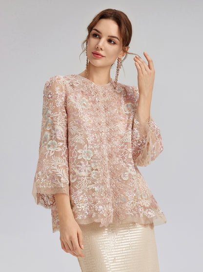 Sequin-Embroidered Detachable-Tie Jacket