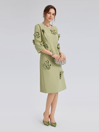 Hand-Sewn Beaded 3D Floral Dress