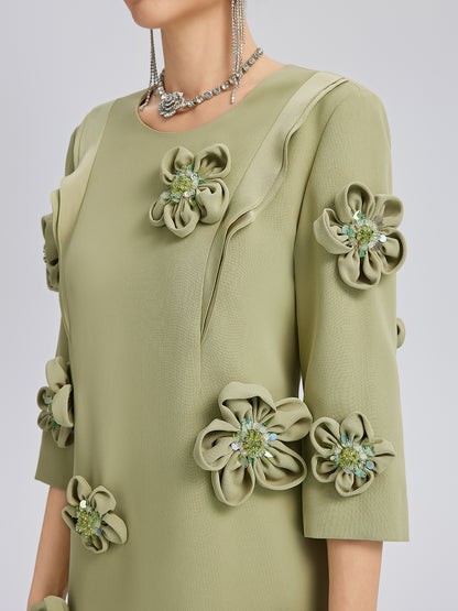 Hand-Sewn Beaded 3D Floral Dress