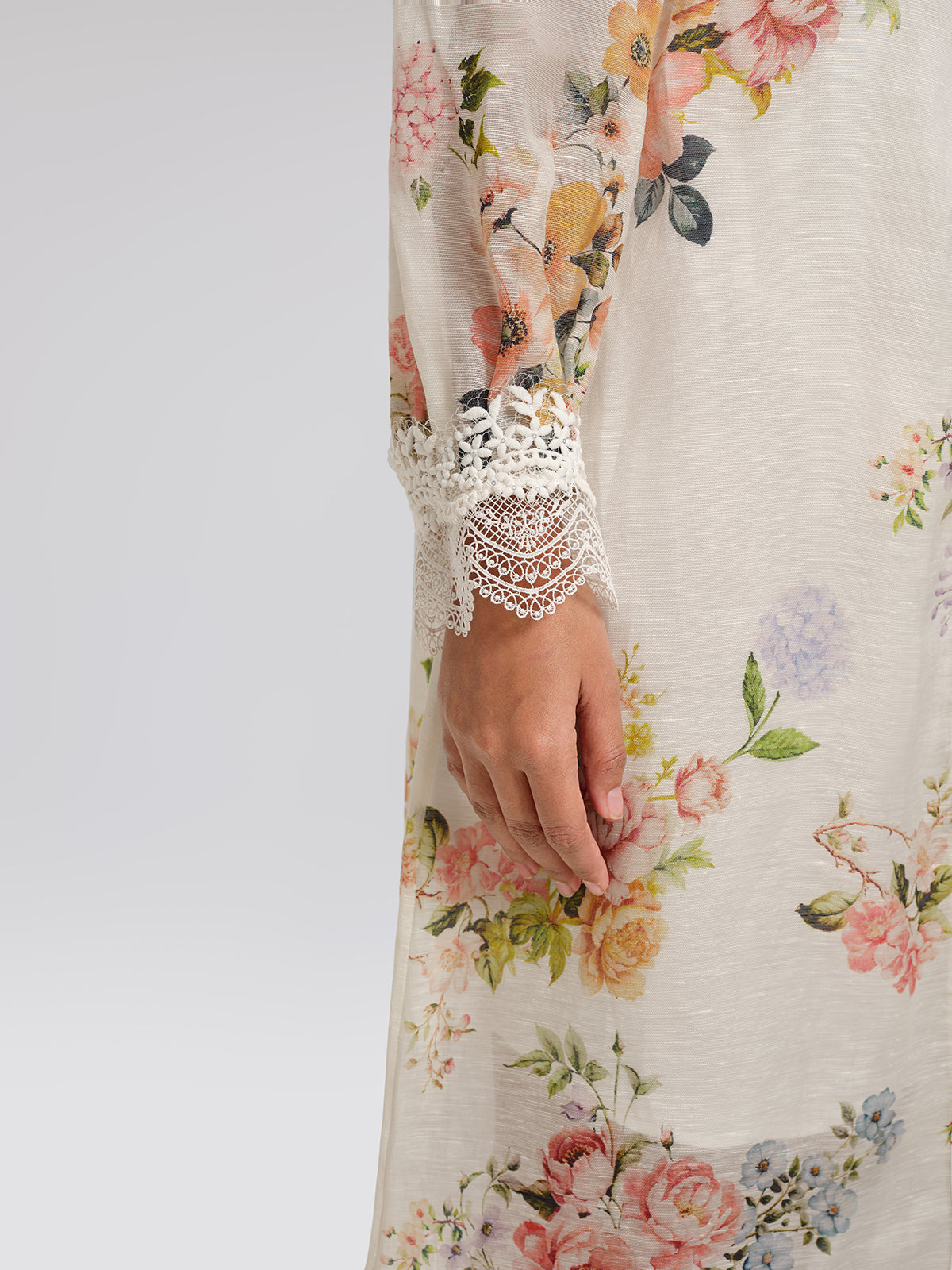 Silk-Linen Printed Lace-Trim Dress (Slip & Belt Included)