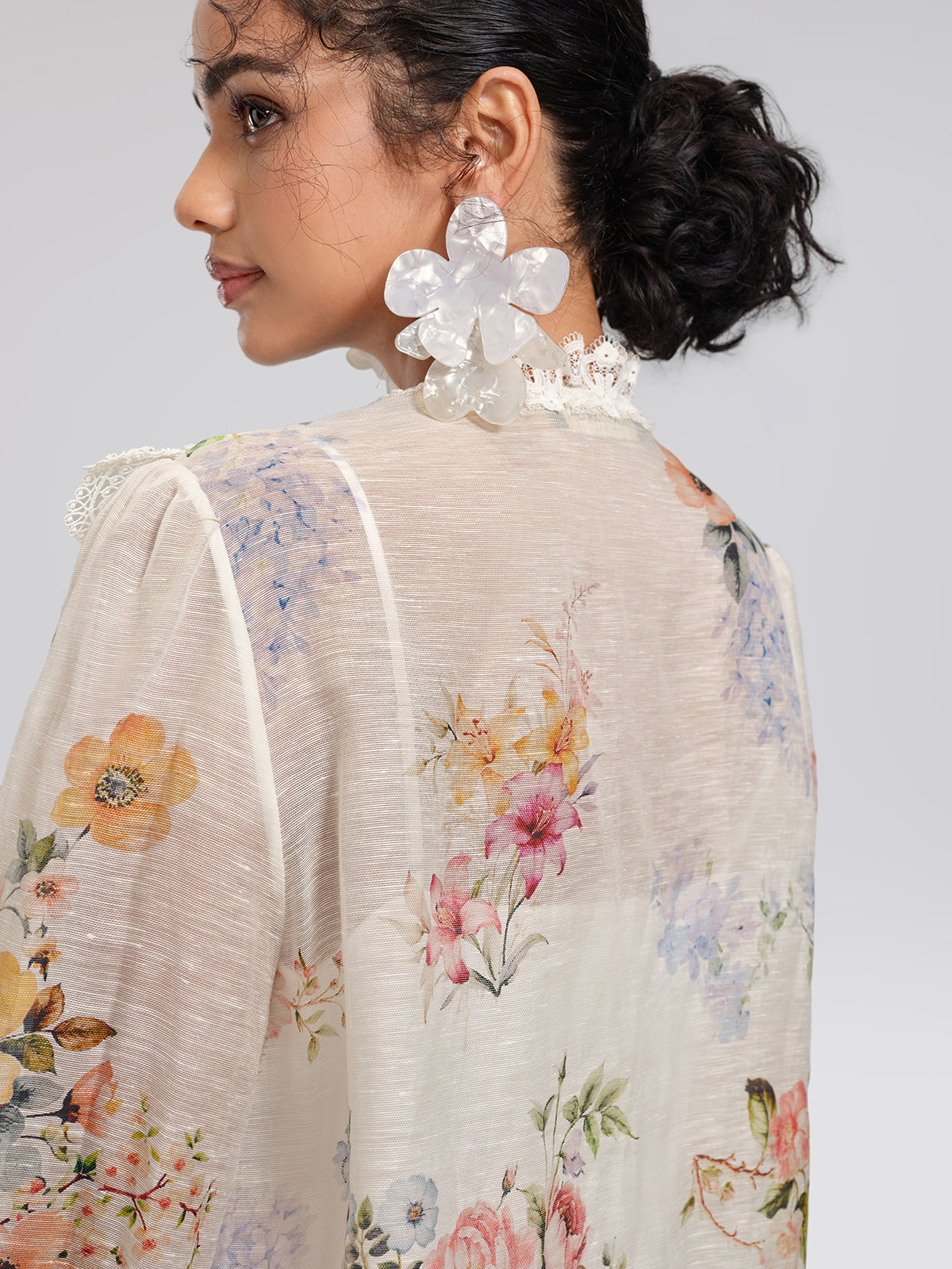 Silk-Linen Printed Lace-Trim Dress (Slip & Belt Included)