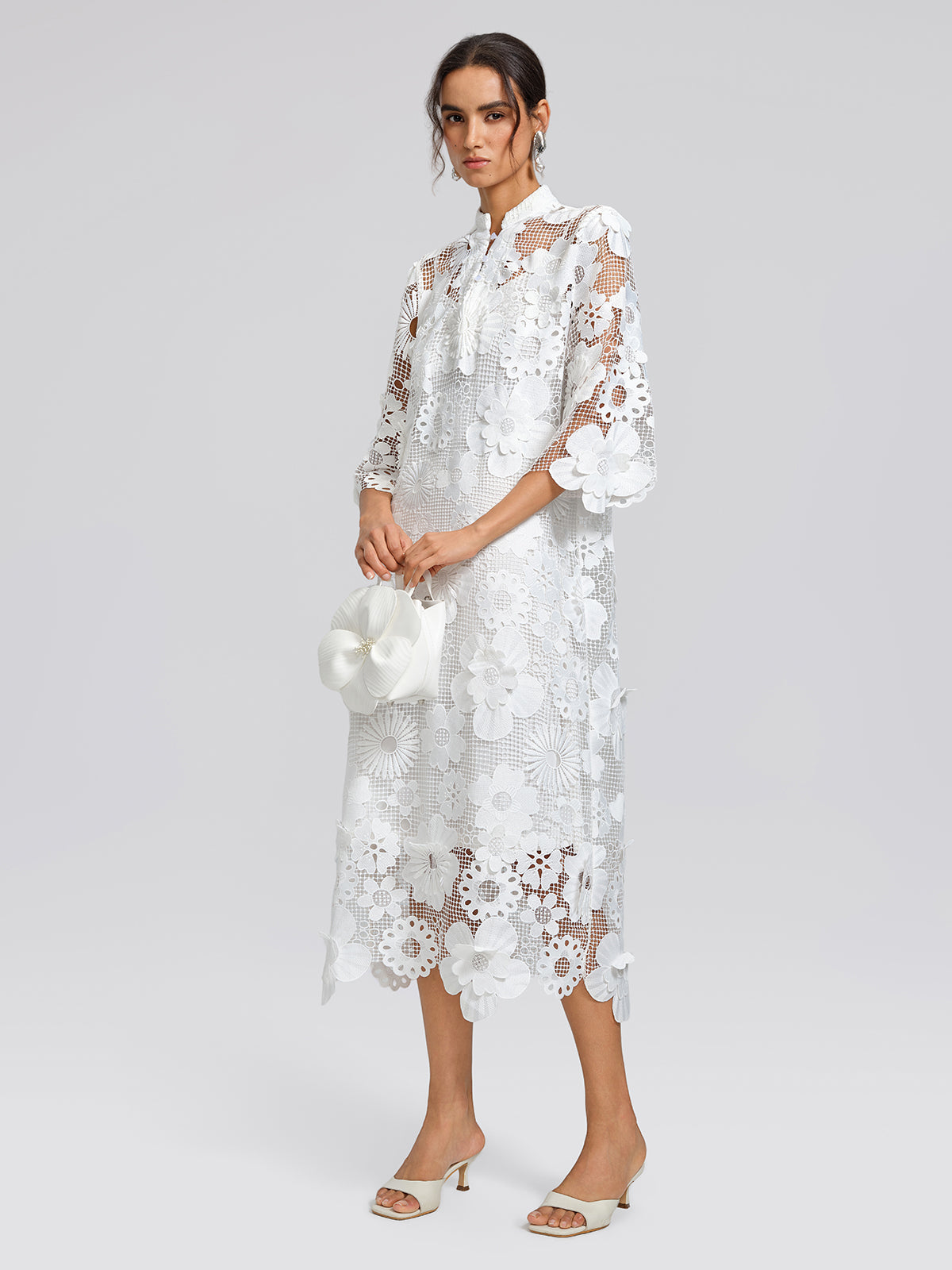 Guipure Lace 3D Floral Maxi Dress (Slip Dress Included)
