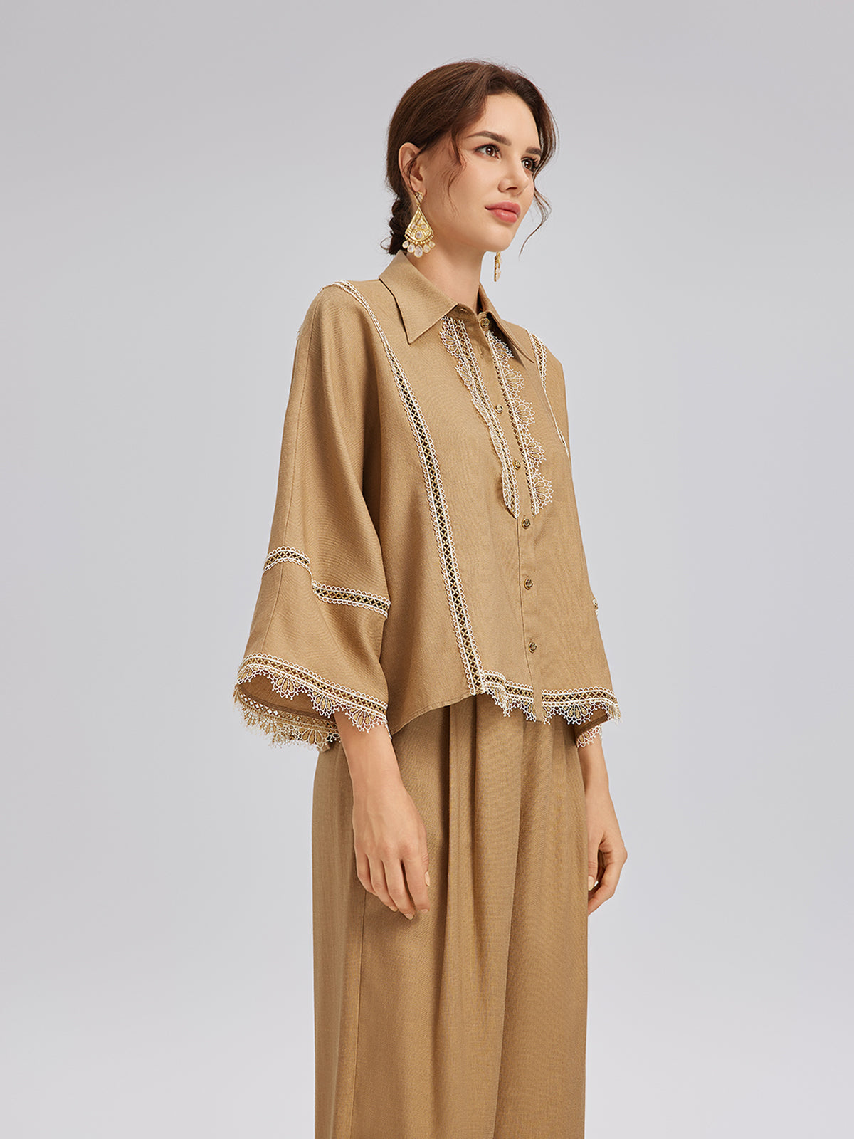 Baroque Lace-Trim Linen Shirt