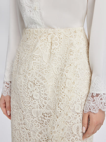 Intricate Embroidered Lace Slit Skirt