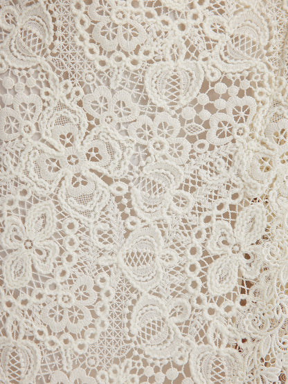 Intricate Embroidered Lace Slit Skirt