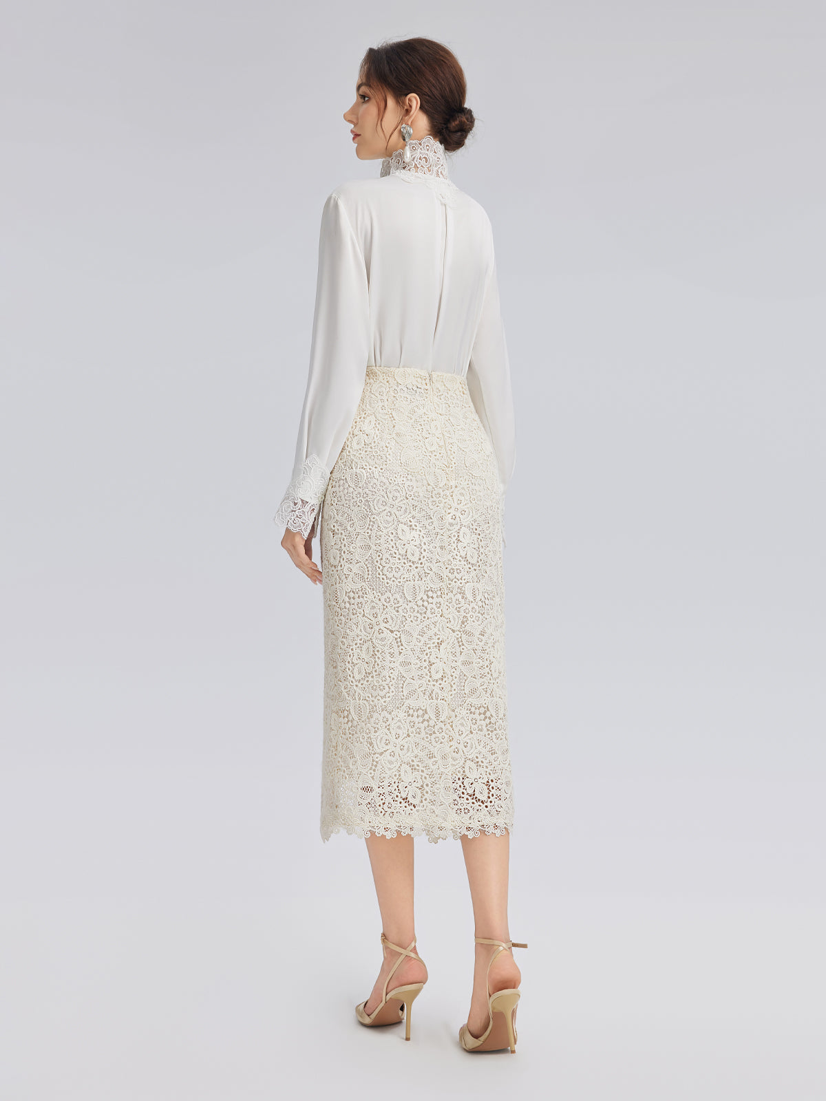 Intricate Embroidered Lace Slit Skirt