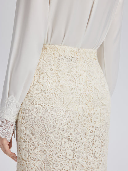 Intricate Embroidered Lace Slit Skirt
