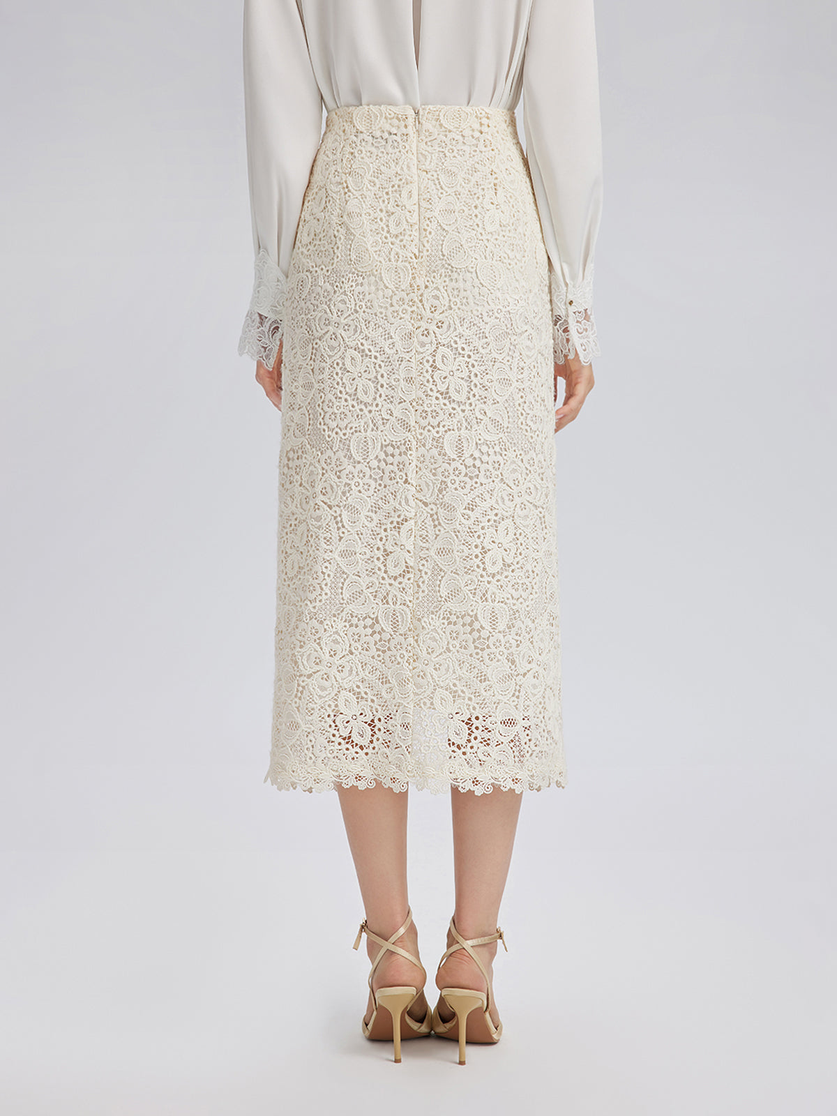 Intricate Embroidered Lace Slit Skirt
