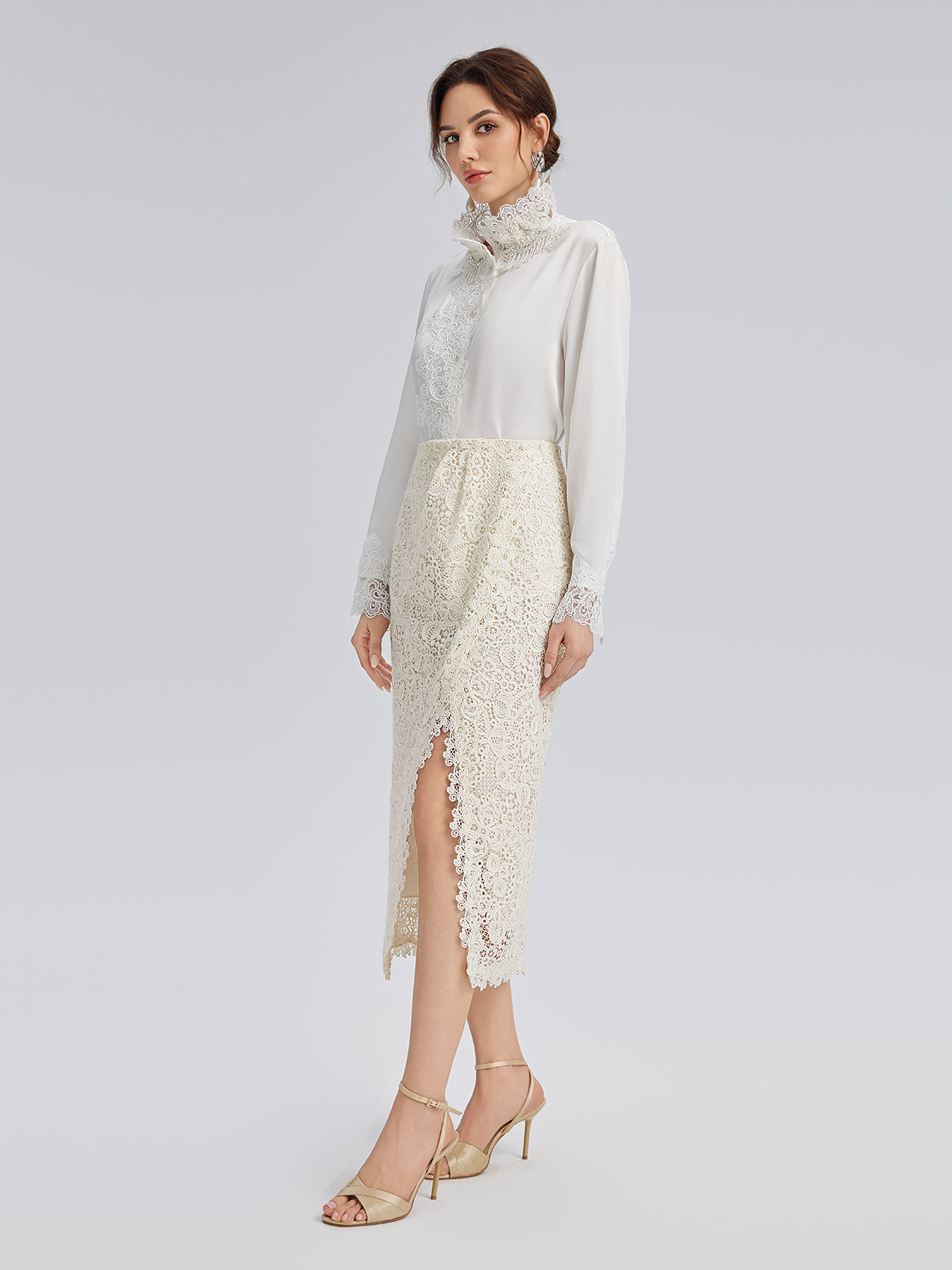Intricate Embroidered Lace Slit Skirt