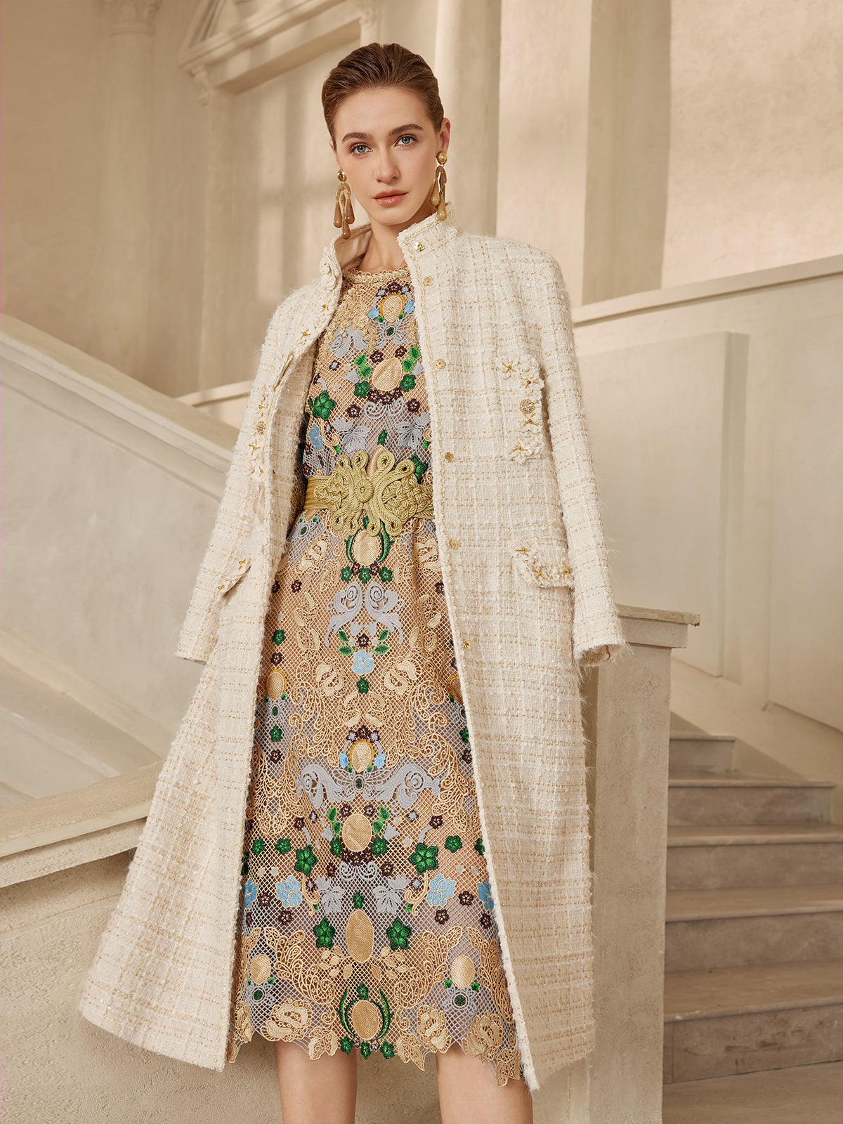 Hand-Beaded Baroque Embroidered Eyelet Dress