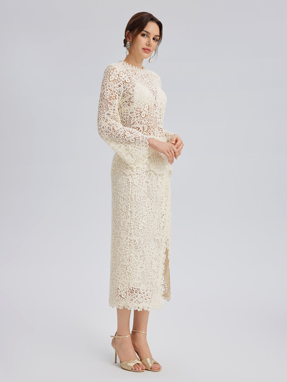 Intricate Embroidered Lace Pearl Top