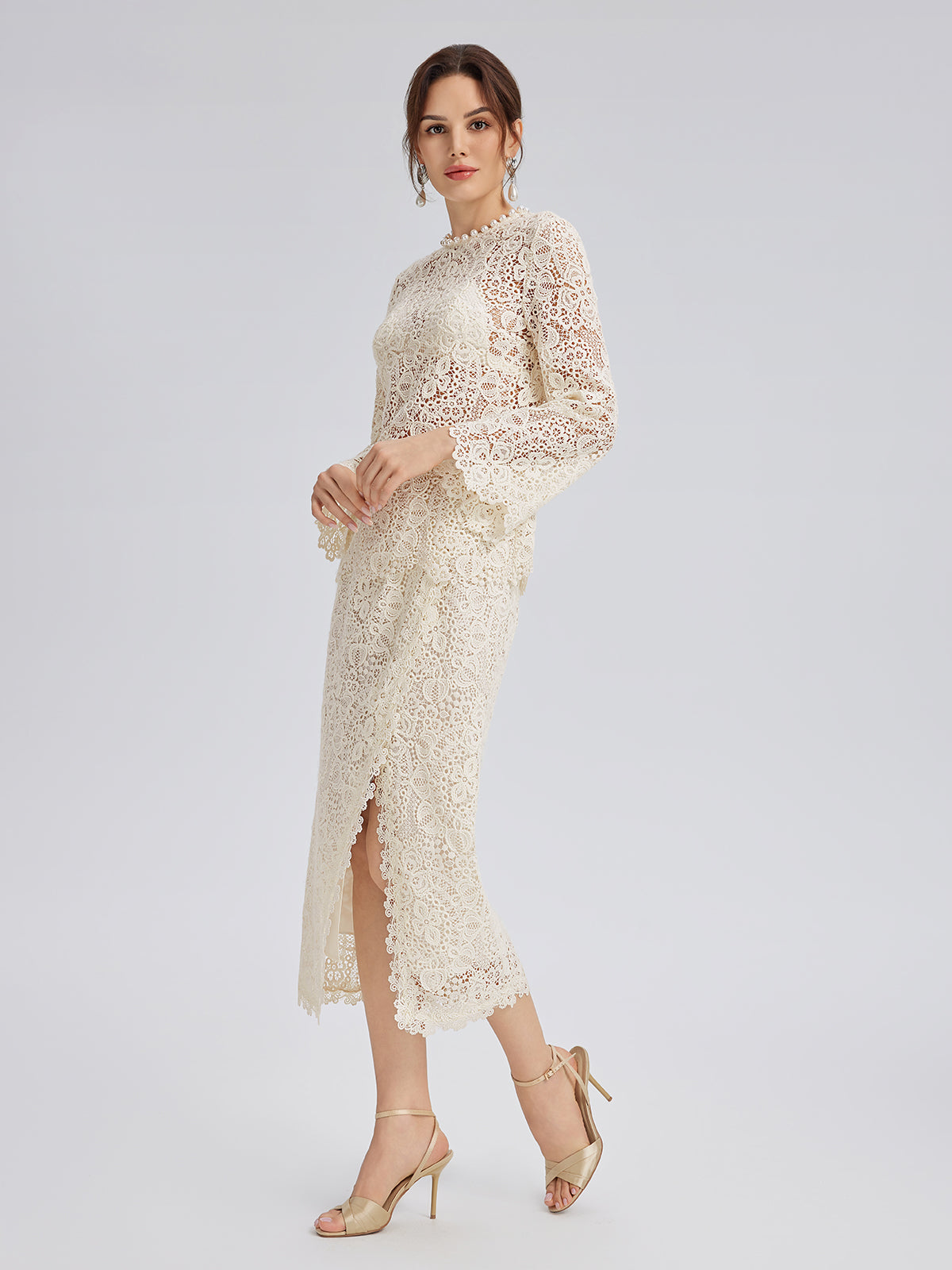 Intricate Embroidered Lace Slit Skirt