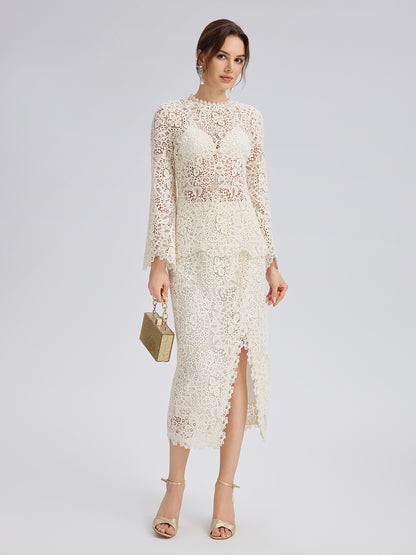 Intricate Embroidered Lace Pearl Top