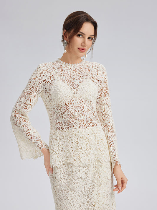 Intricate Embroidered Lace Pearl Top