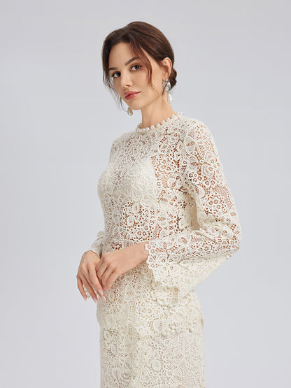 Intricate Embroidered Lace Pearl Top