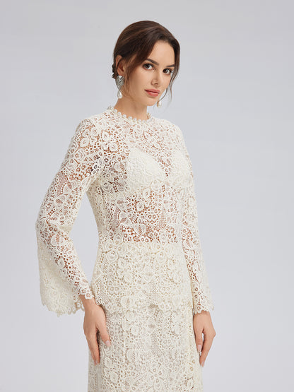 Intricate Embroidered Lace Pearl Top