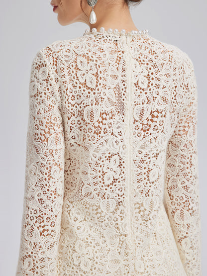 Intricate Embroidered Lace Pearl Top