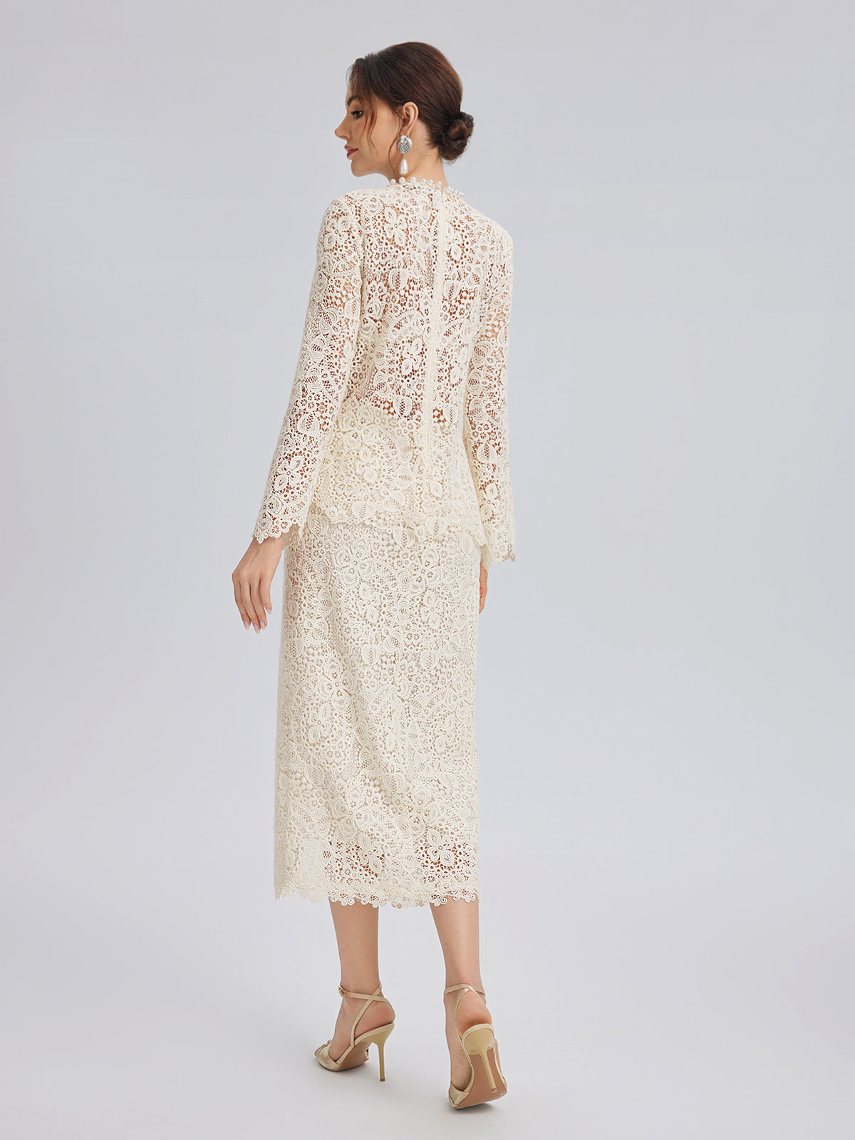 Intricate Embroidered Lace Pearl Top